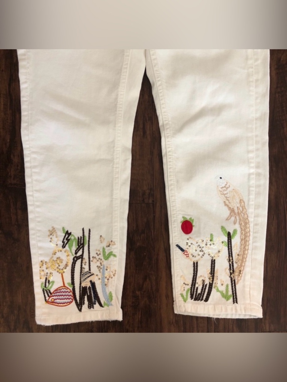 NWT! Zara Vintage High Waist Straight Leg Jeans White Multi Color Embroidery 4 - Picture 8 of 13